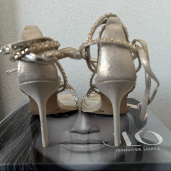 Jlo Gold Heels with Rhinestone Lace Up Straps - Picture 4 of 7